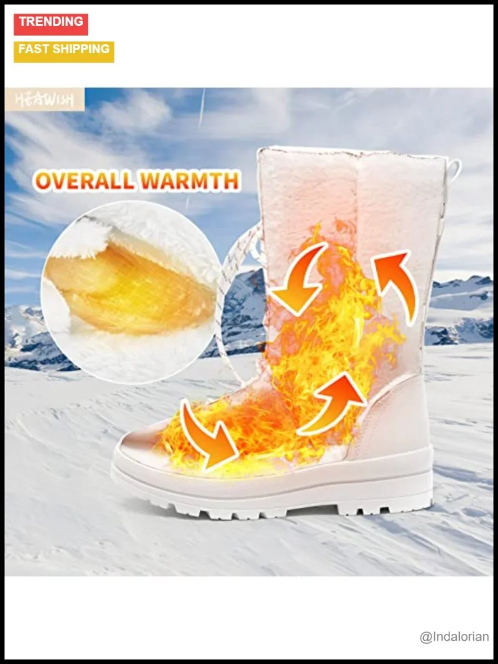 Mid Calf Fur Lined Snow Boots with Side Zipper and Lace Up